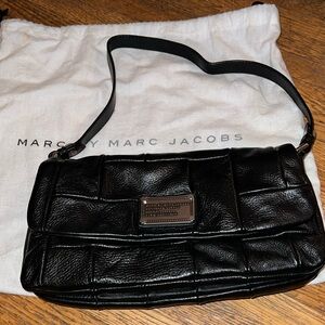 Marc by Marc Jacobs black leather stitch wide shoulder bag / medium size